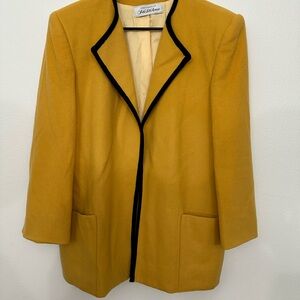 Saks Fifth Avenue Augustus Mustard Blazer with Black Trim wool Cashmere size 10